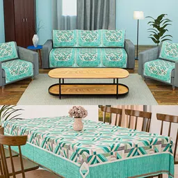 Kuber Industries Green & White Printed Velvet Sofa Cover-image-40