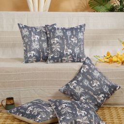 SOKNACK Grey & White 5 Pieces Ethnic Motifs Velvet Square Cushion Covers-28