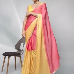 Kalista Colourblocked Sequinned Satin Ready to Wear Saree-image-23