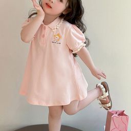 LULU & SKY Girls Shirt Collar Puff Sleeves A-Line Dress-image-12