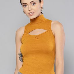 Veni Vidi Vici Women Mustard Yellow Solid Fitted Top-image-38