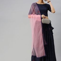 Swishchick Navy Blue & Pink Embroidered Ready to Wear Lehenga & Blouse With Dupatta-image-24