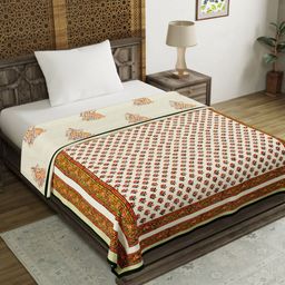 Myntra Elegant Homes Orange & White Ethnic Motifs AC Room 150 GSM Single Bed Dohar-image-13