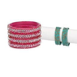 SOMIL Set Of 12 Pink Glass Artificial Stones and Beads Bangles-image-48