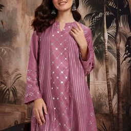 Sangria Foil Printing Panelled Kurta with Trousers-47