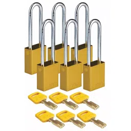 BRADY Lockout Padlock with 6 Keys Aluminum Yellow, 55JZ24 (Set of 6 Pcs)-image-113