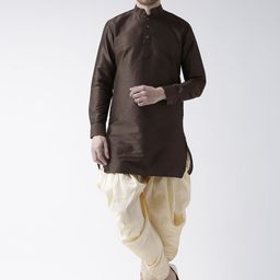 DEYANN Men Brown & Cream-Coloured Solid Kurta with Patiala-picture-13
