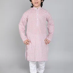 Little Clothings Boys Floral Printed Regular Pure Cotton Kurta with Churidar-20