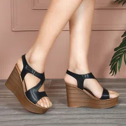 JM Looks Textured Open Toe Wedge Heels-3
