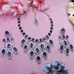 VATSALYA creation Alloy Gold- plated Purple Silver Jewellery Set-image-51