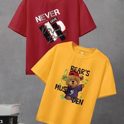 CODEZ Boys Pack of 2 Graphic Printed Round Neck Cotton T-shirts-image-30