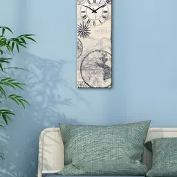 OLIVE TREE Off White & Black Printed Wooden Contemporary Rectangle Shaped Wall Clock-26