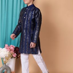 Cae Boys Embroidered Regular Sequinned Dupion Silk Kurta with Trousers image 3
