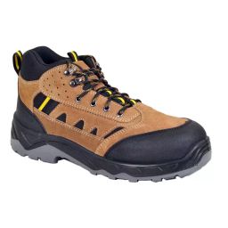 Zain Safety Sporty Steel Toe Safety Shoes PU Double Density High Ankle Tan Buff Booty Genuine Leather Size UK9, MADRID-image-96