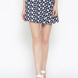 Sera Women Navy Blue & White Printed Flared Mini Skirt-image-56