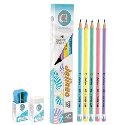 C3 Jelineo Super Dark HB Graphite Pencil 172 mm Length 10 pcs Box with Sharpener and Eraser, 80170-11
