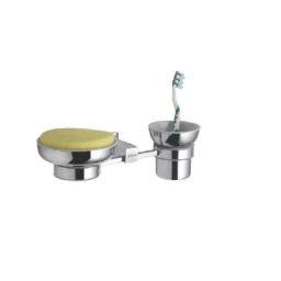 Rocio Silver Brass Chrome Plated Squaris Tumbler Holder Cum Soap Dish-image-24