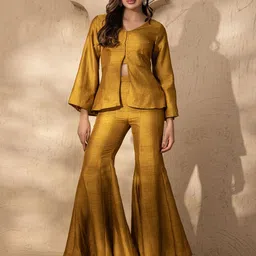 MABISH by Sonal Jain V-Neck Peplum Top With Palazzo Co-Ords-picture-43
