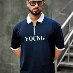 Maniac Typography Printed Polo Collar Cotton T-shirt-image-98