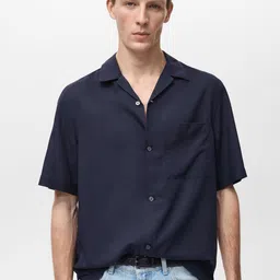 MANGO MAN Cuban Collar Chest Pocket Detail Shirt-image-96