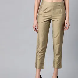 W Women Golden Slim Fit Solid Regular Cropped Trousers-picture-12