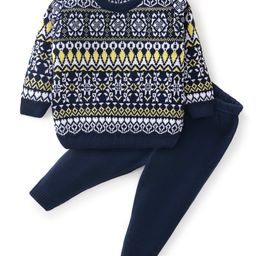 Babyhug Full Sleeves Baby Sweater Set - Navy Blue-picture-6