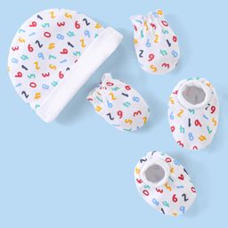 Babyhug 100% Cotton Knit Cap Mittens & Booties Number Print - Multicolour-image-93