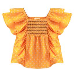 Babyhug 100% Rayon Woven Half Sleeves Floral Printed Top with Frill & Smocking Detailing - Mustard-image-97