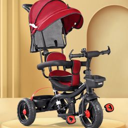 3 in 1 Tricycle Plug & Play with Tricycle with Canopy Plug N Play Kids Baby Tricycle with Parental Control Cushion seat and Safety Guard Rail - Maroon-18