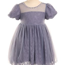 Kookie Kids Half Sleeves Party Frock with Floral Embroidery Detailing - Purple-image-27