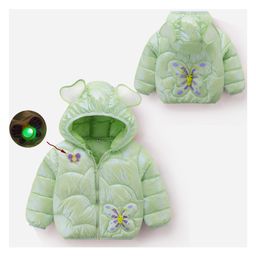 Kookie Kids Full Sleeves Padded Hooded Jacket With Butterfly Front & Back Print & Light Applique - Mint-image-68
