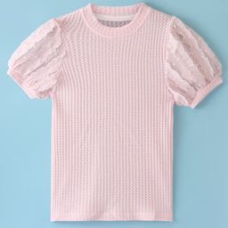 Kookie Kids Puffed Sleeve Texture Top- Pink-image-1