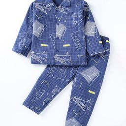 Evimo Single Jersey Knit Full Sleeves Night Suit With Checks & Football Print - Navy-image-45