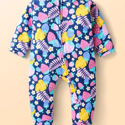 Babyhug Cotton Knit Full Sleeves Sleep Suit With Floral & Fruit Print - Navy Blue-image-39