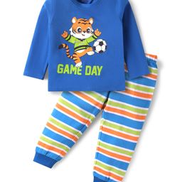 Babyhug Cotton Knit Full Sleeves Night Suit with Tiger Print & Stripes - Blue-image-74