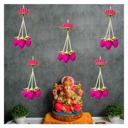 Divyakosh Handmade Lotus Buds Hanging, Pooja Room Decoration Items, Solawood Lotus Hangings for Decoration-image-5