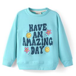 Lazy Bones Looper Knit Full Sleeves T-Shirt With Text Print - Aqua Blue-image-38