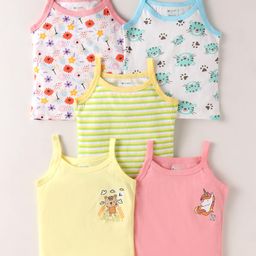 OHMS Single Jersey Knit Singlet Sleeves Slips With Animal & Floral Print Pack of 5 - Multicolor-image-64
