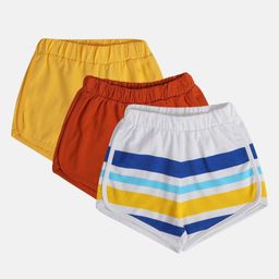 MINI KLUB Cotton Pack Of 3 Solid & Striped Shorts - White Red & Yellow-image-65