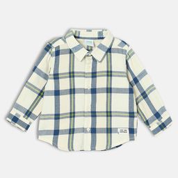 MINI KLUB Cotton Full Sleeves Checked & In The Wild Text Printed Shirt - White-picture-10