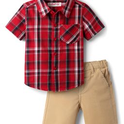 Babyhug Cotton Woven Half Sleeves Shirt & Shorts Set with Checks - Red & Tan-image-78