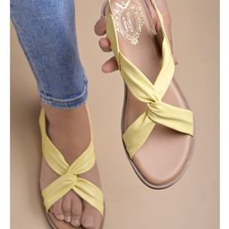 Shoetopia Cris Cross & Knot Detailed Sandals - Yellow-image-22