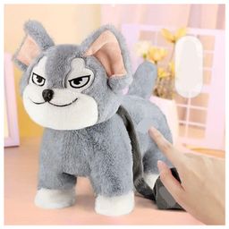 Tickles Smirking Face Dog Soft Stuffed Plush Animal Toy for Kids Boys & Girls Birthday Gift (Color: Grey Size: Length 26 cm)-image-34