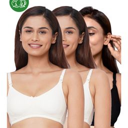 Inner Sense Organic Cotton Knit Pack of 3 Solid Antimicrobial Maternity Bras With Nursing Access - Multi Colour-picture-0