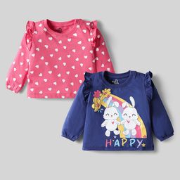 Doodle Poodle Single Jersey Knit Full Sleeves Tops With Heart & Bunny Print Pack of 2 - Dark Pink & Navy Blue-picture-13