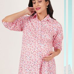 angloindu Floral Print Crepe Shirt Style Longline Top-image-70