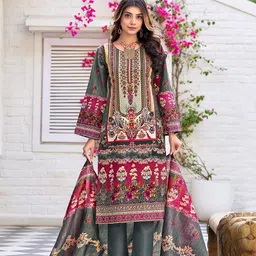 MOJILAA Women Floral Printed Regular Mirror Work Kurta with Trousers & With Dupatta-12