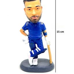 QUIRKMALL Rohit Sharma Bobblehead Action Figure for Car Dashboard Decoration Cake Office Desk & Study Table- Blue image 3