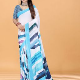 P D Silk Mills Geometric Printed Pure Georgette Saree-image-66