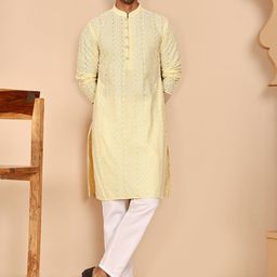 Jompers Men Embroidered Regular Chikankari Pure Cotton Kurta with Pyjamas-image-15